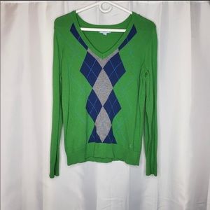 Izod green argyle cotton v neck sweater large